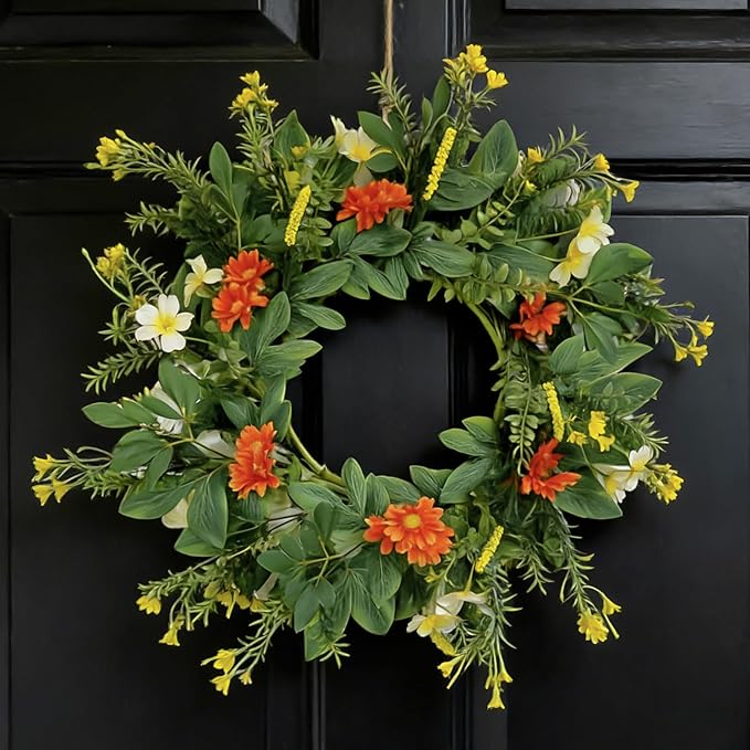 20 Inch Wreaths for Front Door, Spring Summer Flower Wreath - Red Daisy Artificial Flowers for Easter, Home Decor, Farmhouse Wall, Porch, Front Door Decorations
