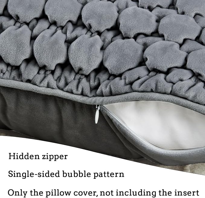 Pillow Cover 24x24 1 Piece Velvet Euro Sham Decorative Farmhouse Pillowcase Boho Square Cushion Covers Soft Bubble Texture for Couch Sofa Bed Bedroom Car Living Room，Drak Gray