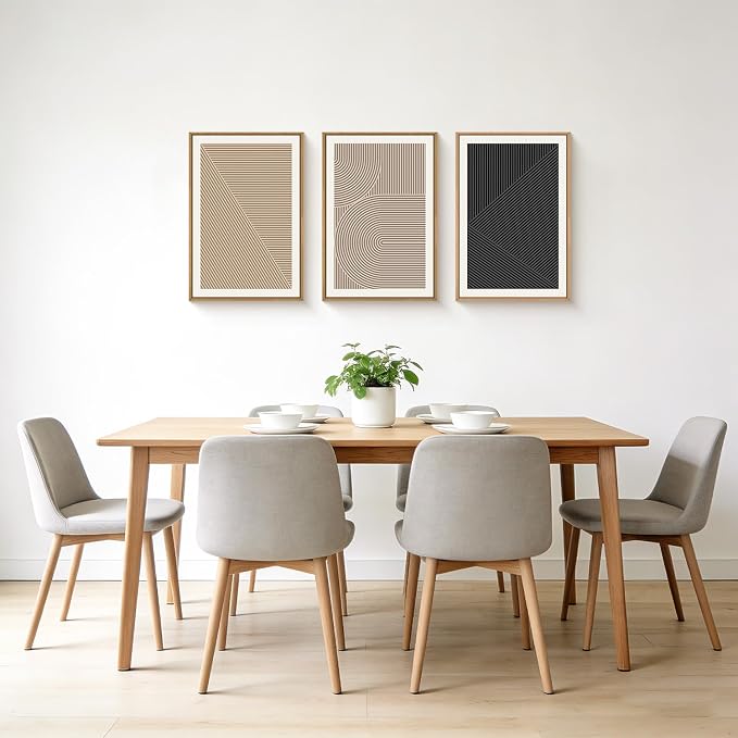 HPNIUB Abstract Neutral Framed Wall Art Set,Mid Century Modern Wall Decor,Boho Geometric Line Art Print,Beige Minimalist Textured Artwork for Living Room, Bedroom,Office-24 x36 x3