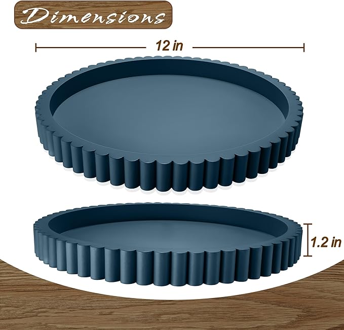 Handmade 12in Decorative Tray for Coffee Table Tray Decor, Blue Wooden Decorative Round Tray for Kitchen, Living Room, Home Decor
