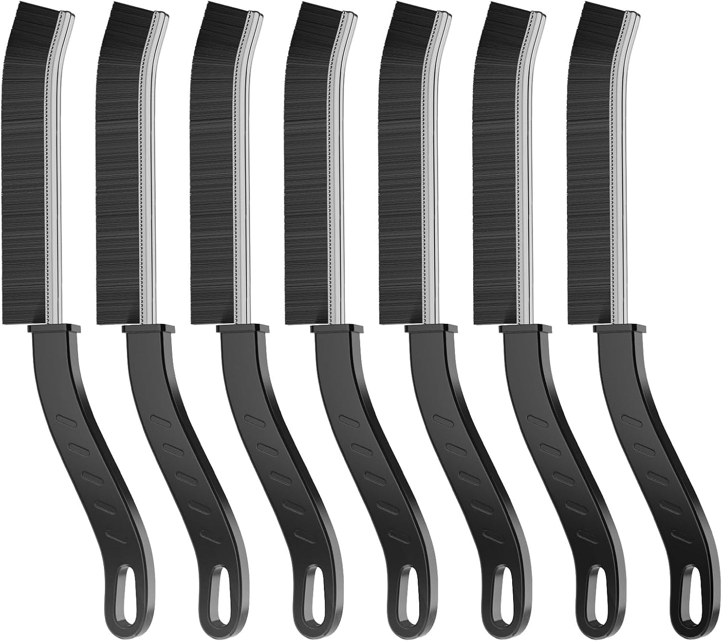 [7-Pack] Hard Bristle Crevice Cleaning Brush - Grout & Gap Crevice Brush for Window Tracks, Bathroom Corners, Kitchen Sink -Ergonomic Curved Handle Protects Hands, Cleaning Products Essential
