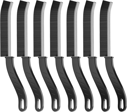 [7-Pack] Hard Bristle Crevice Cleaning Brush - Grout & Gap Crevice Brush for Window Tracks, Bathroom Corners, Kitchen Sink -Ergonomic Curved Handle Protects Hands, Cleaning Products Essential