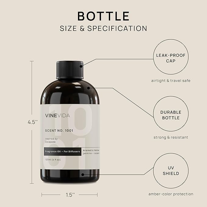 VINEVIDA (4oz) Hotel Fragrance Diffuser Oil - 5 Star Scent for Home - Cold Air Diffuser Oil - Essential Oil No.1001 Inspired by Ritz Carlton (Pack of 2)