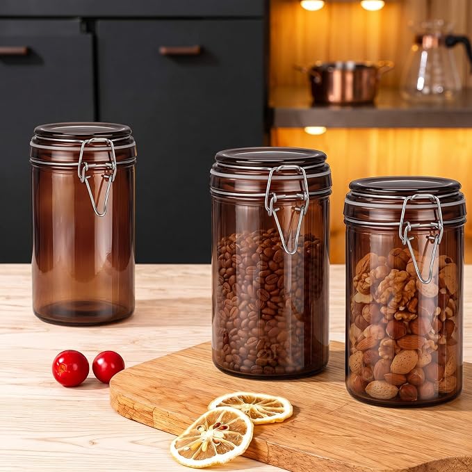 Norme 6 Pack 25oz Amber Airtight Glass Jars with Lids, Cylinder Food Storage Container Airtight Food Wire Clip Fastening for Sauerkraut Flour Kitchen Sugar Cereal Kitchen Canning Pickling Mason Jars