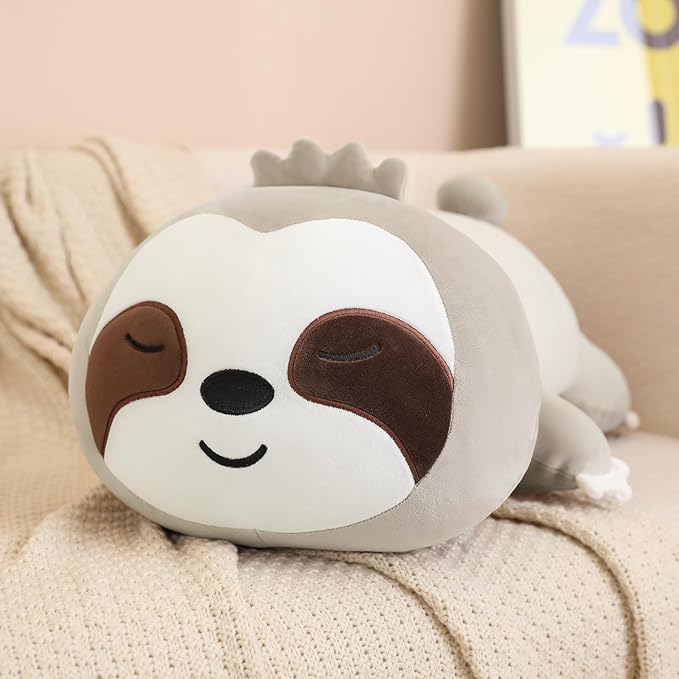 SQEQE Weighted Sloth Plush, Weighted Sloth Stuffed Animal, Cute Sloth Plushies Sloth Pillow Toy Gift for Kids Adults Brown 9.8 Inch, 0.8 Lbs