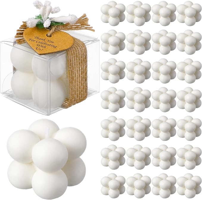 MTLEE Mini Bubble Candles Wedding Favors Gifts for Guests 1.57" x 1.38" Bubble Candles with Cards Dried Flowers DIY Gift Set for Baptism Party Bridal Shower Thank You Gifts(White,30 Sets)
