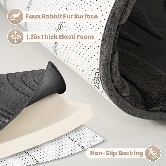 Huloo Sleep Ultra Soft Fluffy Baby Play Mat for Floor,1.3" Thick Cushion Padded Kids Rug with 3D Carved Faux Rabbit Fur,Non-Slip Large Carpet Nursery Rug Area Rug for Playroom Living Room(Charcoal)