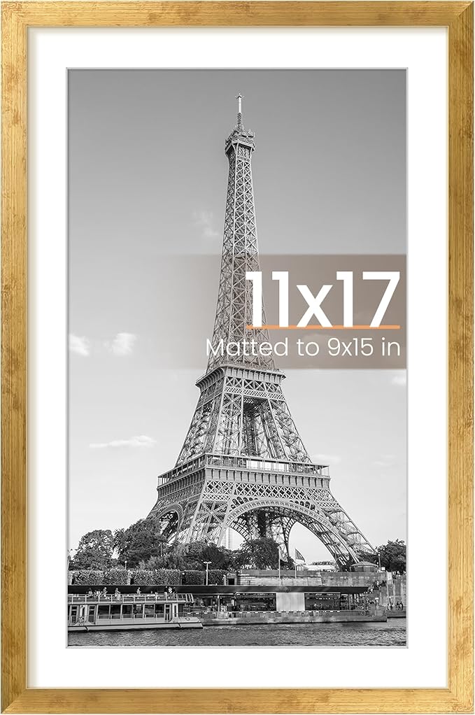 upsimples 11x17 Picture Frame, Display Pictures 9x15 with Mat or 11 x 17 Without, Wall Hanging Poster Frames, Bronze, 1 Pack