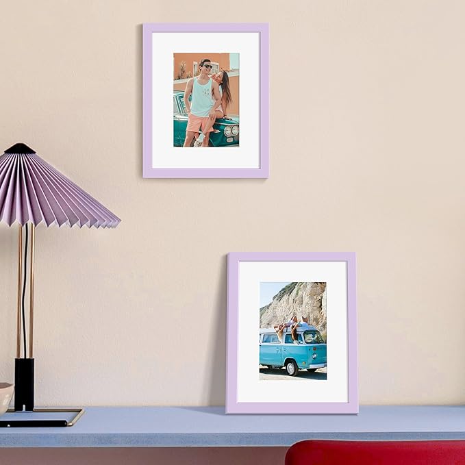 upsimples 8x10 Picture Frame, Display Pictures 5x7 with Mat or 8 x 10 Without, Wall Hanging Photo Frames, Purple, 1 Pack
