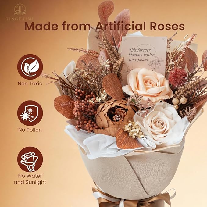 TINGE TIME Brown Preserved Flowers Bouquet, Flowers for Delivery, Eternal Roses Bouquet for Wedding, Table Centerpieces, Valentines, Mothers Day, Birthday Gifts, Anniversary