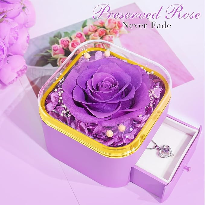 Beferr Birthday Gifts for Women Preserved Real Rose with Necklace Eternal Roses Forever Flowers for Delivery Anniversary Mothers Gifts for Mom Her Grandma Wife Sister from Daughter Son