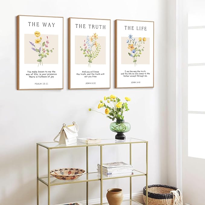 CHDITB Bible Verse Floral Framed Canvas Wall Art Set, Scripture Wall Decor, Christian Watercolor Botanical Painting, Inspirational Faith Art Prints for Living Room, Bedroom, Office 24"x36"x3