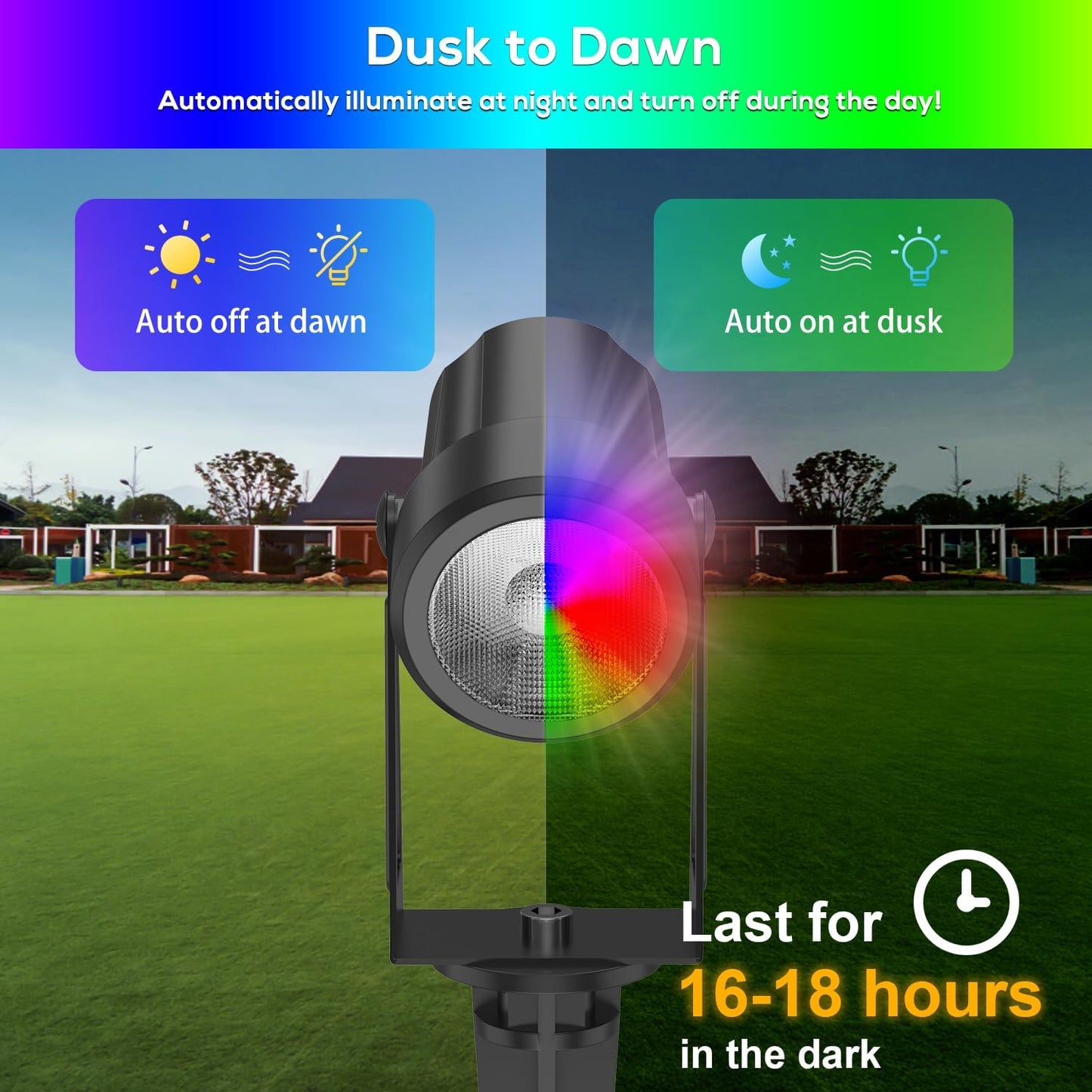 ZYAN Solar Powered Landscape Spotlights Outdoor Waterproof IP65, RGBW Colored Spotlights for Garden Yard, Auto On/Off Remoto Control Spot Lights for Plant, Tree, Patio, Path, Lawn, Wall (8 Pack)