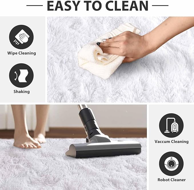 FinRèc White Rugs for Bedroom Living Room, 5x7 Feet Fluffy Shaggy Area Rug, Non-Slip Soft Shag Rug for Nursery Kids Room Dorm Room Home Decor, Indoor Plush Floor Carpet