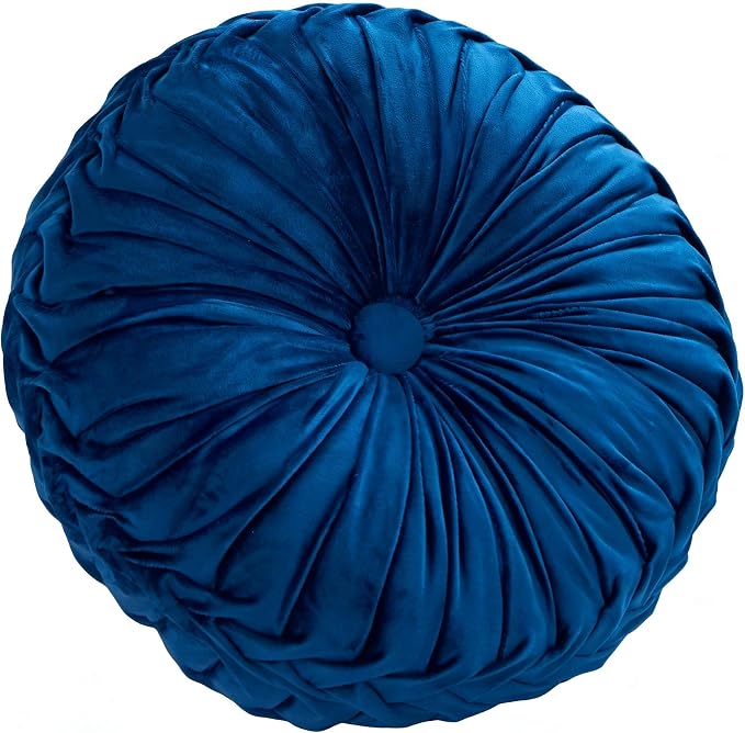Greenjin 15" Round Pillow for Couch, Circle Velvet Pleated Throw Pillow,Decorative Round Floor Cushion,Pumpkin Chair Cushion for Bed Chair Car Sofa Home Decor Navy Blue