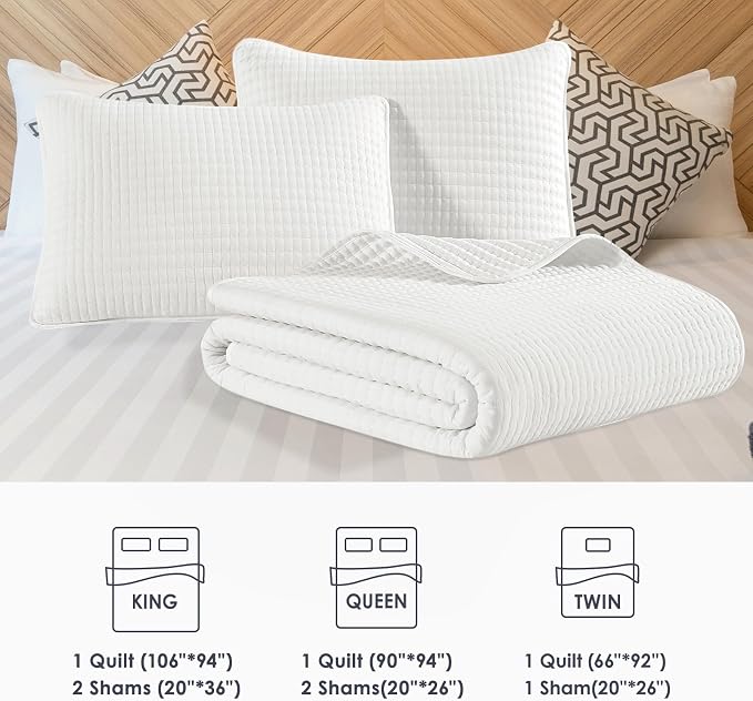 WRENSONGE Twin Quilt-2 Pieces Lightweight Bedspreads White Twin Quilt Bedding Set for All Seasons, Soft Summer Coverlet Suitable for Bed, Couch, Quilt Blanket