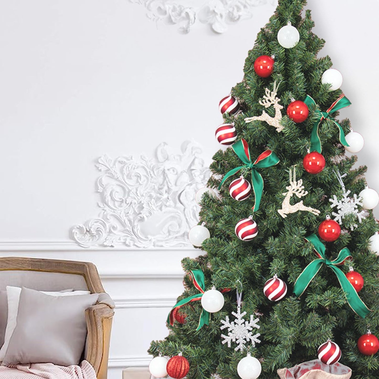 Every Day is Christmas Ornaments, Shatterproof Christmas Tree Ornament Set, Christmas Balls Decoration 35 Count (2.75"/70mm, Red White)