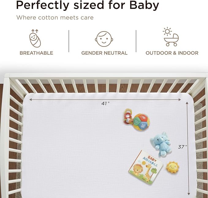 Threadmill Muslin Swaddles for Newborns| 4 Layer Swaddle Baby Blankets | Multi Use Muslin Blankets 41 x 37| Ultra-Soft Breathable Baby Wrap for Boys & Girls| Registry Essential| White