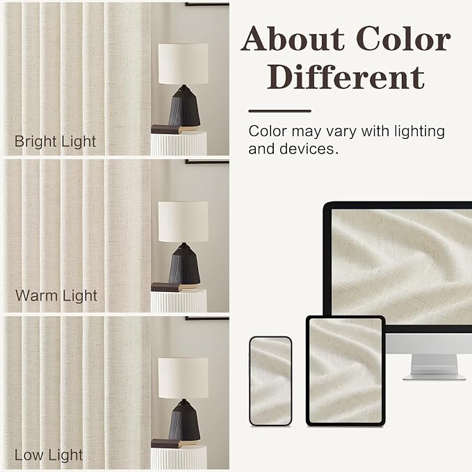 Extra Wide Pinch Pleated Linen Curtains for Living Room Sliding Glass Door 90 Inch Long, Natural Light Filtering Curtain Textured Thick Pleat Semi-Sheer Drapes with Hooks 70 Inch Width, 1 Panel
