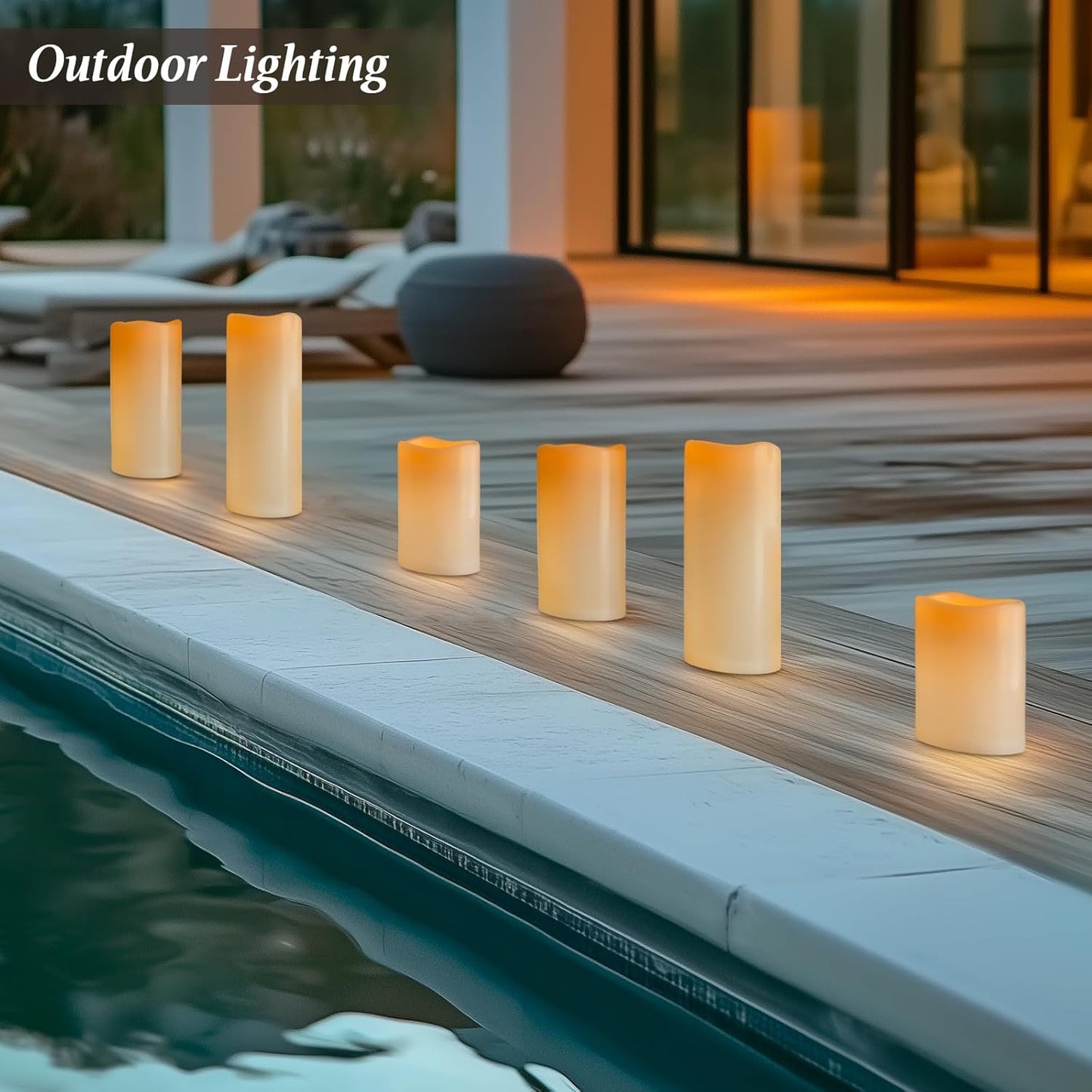 Waterproof Large Outdoor Flameless Candles 6" 8" 10" x 4" for Patio Porch Lanterns, Battery Operated LED Flickering Pillar Candles with Remote, Ivory White Long Lasting Set of 3