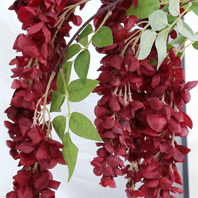 4pcs 47.2-inch Artificial Fake Wisteria Hanging Flower Garland Silk Flower String Home Party Decoration White Blue Pink Purple (Crimson)