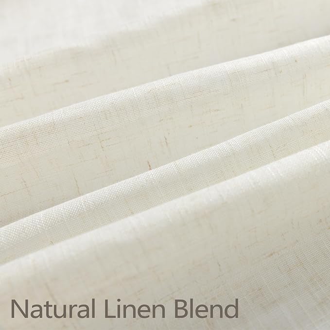 Cream Linen Curtains 54 Inch Length 2 Panel for Bedroom Pinch Pleated Back Tab Semi Sheer Light Filtering Short Curtain for Living Room Bathroom Soft Elegant Aesthetic Small Window Drape 54 Long Ivory