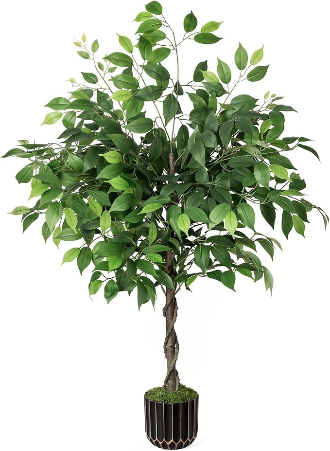 4ft Artificial Ficus Tree with Weighted Base – Faux Silk Floor Plant for Home, Office & Corner Decor