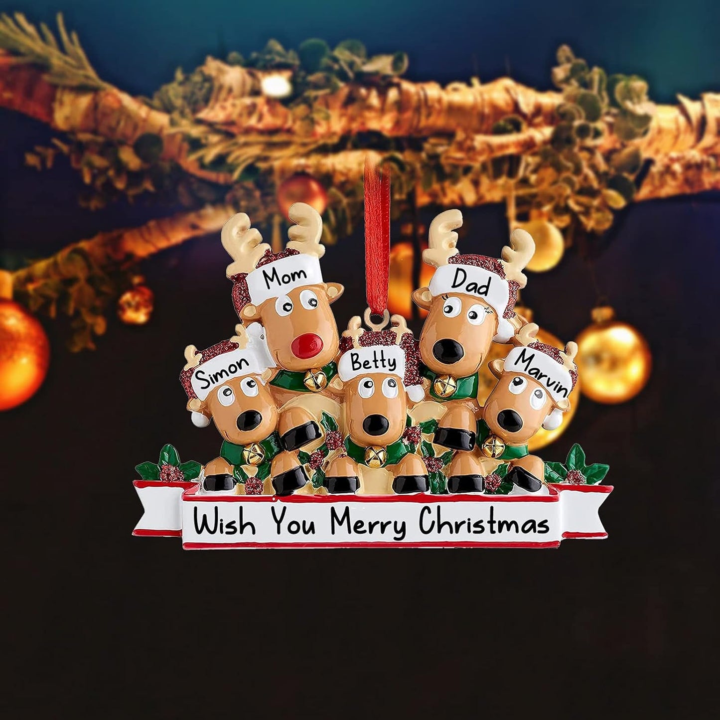Personalized Deer Christmas Ornaments 2025 Family of 2,3,4,5,6,7,8 Custom Name Reindeer Xmas Ornament with Text,Customized Christmas Decoration Gifts - Family of 2