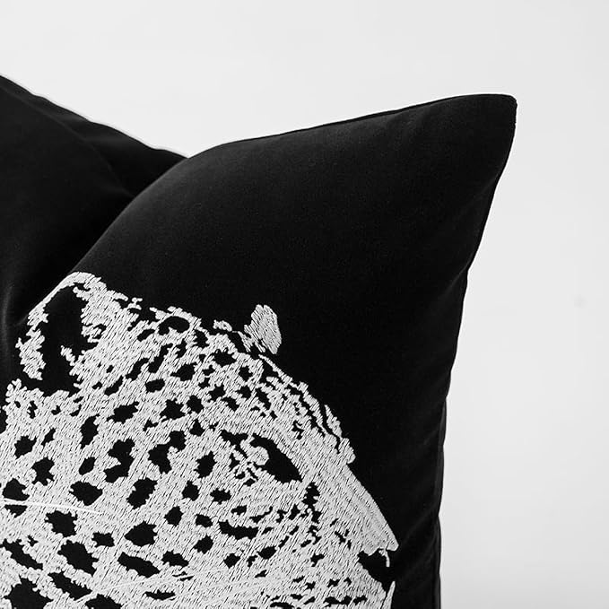 Croker Horse 18x18'' inches Throw Pillow Cushion Covers - Black Embroidery Leopard Cheetah Luxury Modern Style Couch Sofa Pillow Cover for Living Room Bedroom