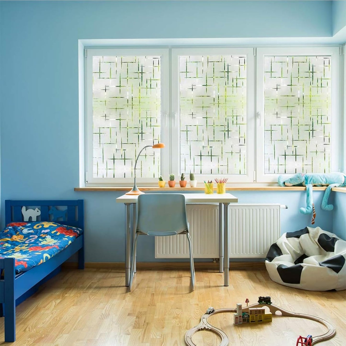 Finnez Frosted Window Film Non-Adhesive, Frosting Privacy Film for Glass Windows, Self Static-Cling Decorative Window Cling for Home Office UV Protection Cross Pattern 45.2 x 78.7 inches