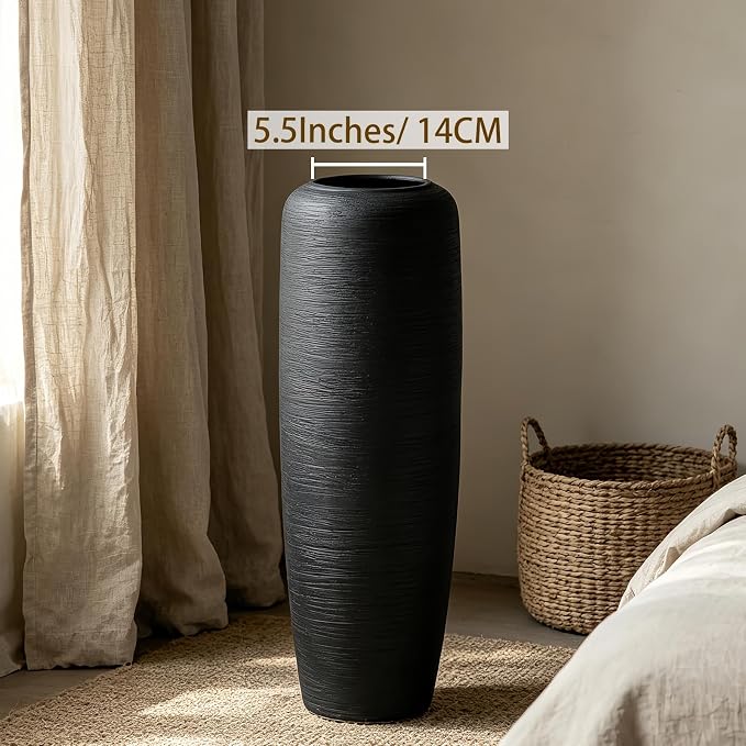 Black Rustic Ceramic Farmhouse Tall Floor Vase,23.6 Inch Vintage Large Vases Pottery Clay Terracotta Rustic Vase for Home Decor Living Room Entryway Table Centerpieces,Kitchen,Housewarming Gifts