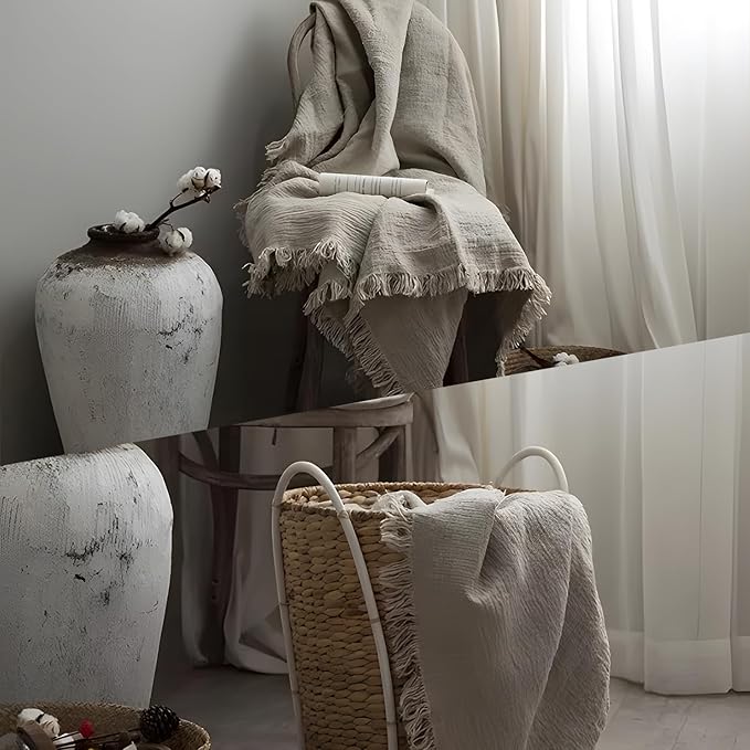 100% Pure Linen Blanket,100% Natural Flax Linen Throw Blanket, 79" L 100% French Flax Fabric,Soft,Breathable and Skin-Friendly Bed Blanket