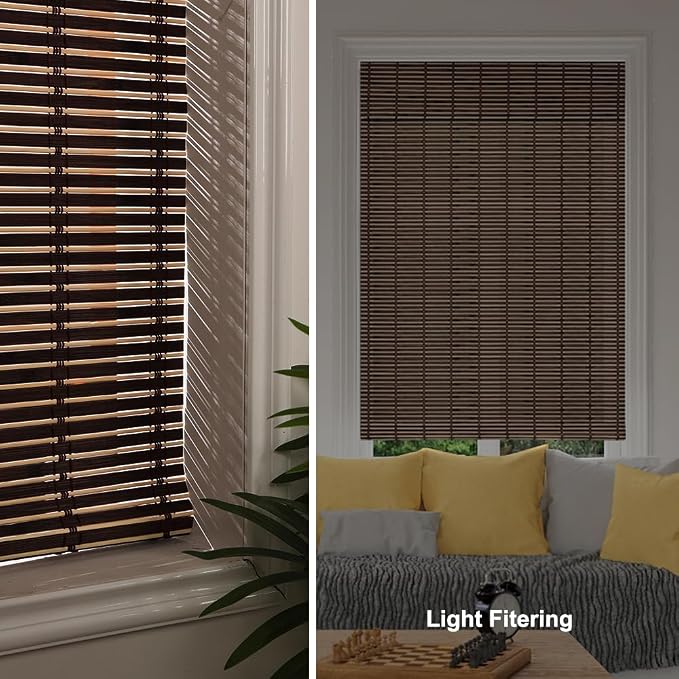LUCKUP Cordless Roman Shades, Roll Up Bamboo Blinds for Indoor Windows, Light Filtering UV Protection Natural Bamboo Shades, Easy to Install for Home & Office, 44" W x 64" L, Brown