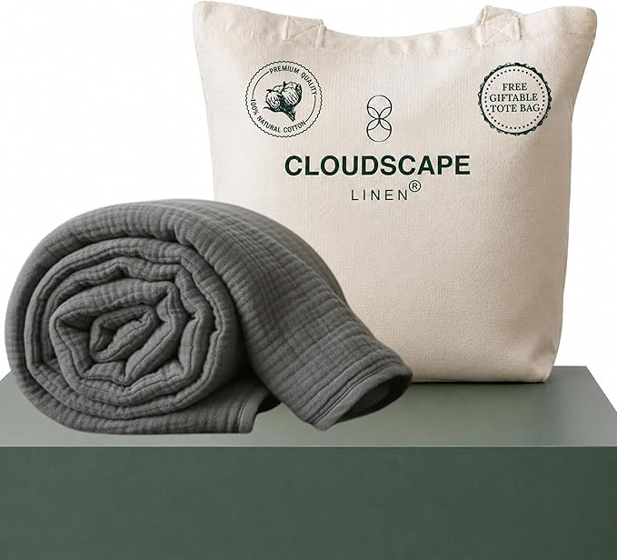 CLOUDSCAPE 4 Layer Muslin Blanket for Adults - 100% Cotton Throw Blanket - 50"x70" Oversized Gauze Throw for Sofa, Couch - Soft Lightweight Breathable Muslin Cotton Throws for Summer - Sharkskin