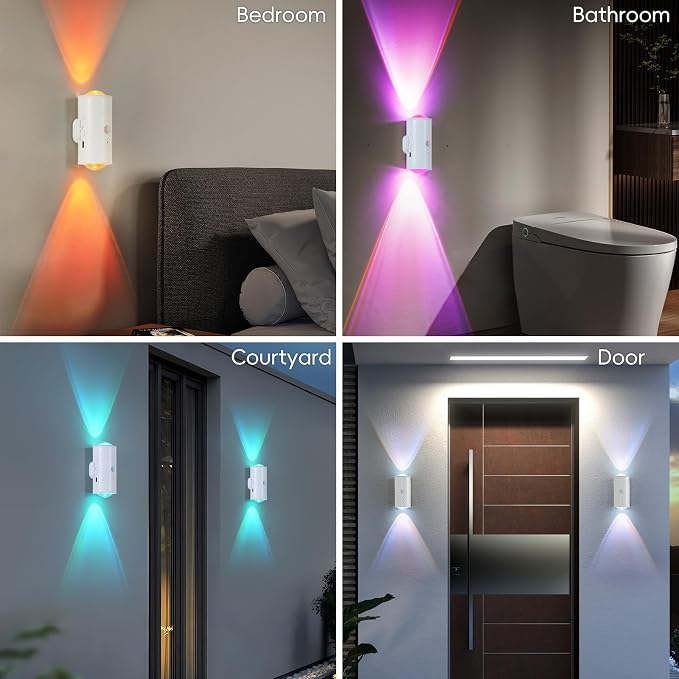 LED Wireless Wall Sconce with Remote, 16 Colors Changing, Motion Sensor Light Indoor, Dimmable, 1500mAh Rechargeable Battery Operated Wall Sconces for Hallway, Stairway, Bathroom, Bedroom, 4-Pack