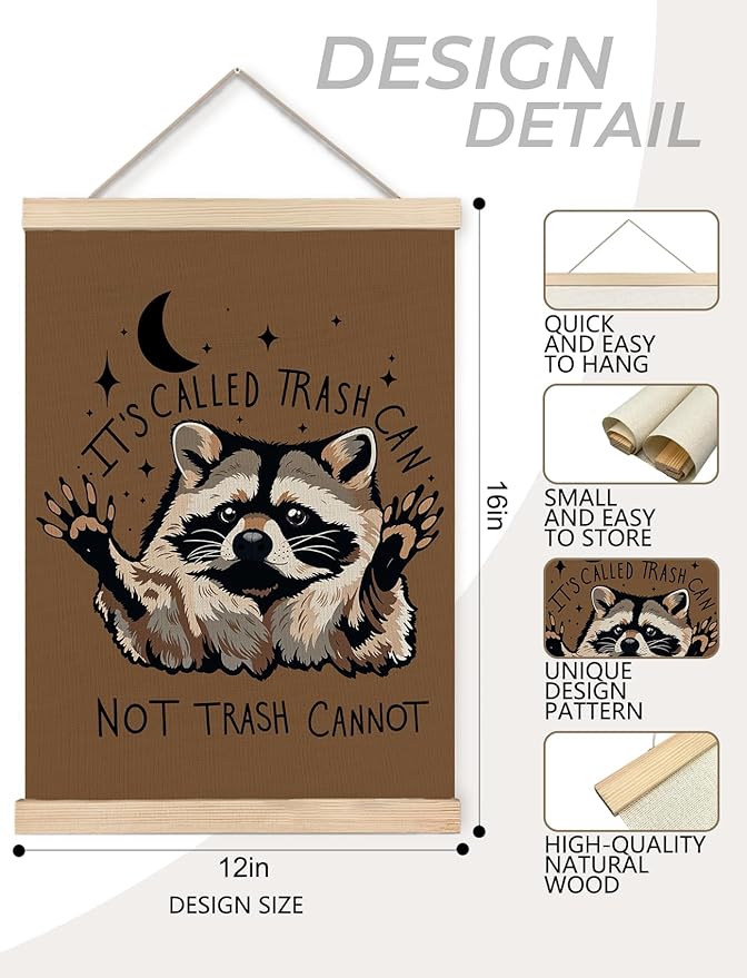 Foritho Funny Motivational Raccoon Poster Wall Art Framed, Raccoon Lovers Gifts, Funny Meme Trash Panda Animal Canvas Prints Wall Decor for Home Bedroom Dorm Office, 12x16 Inch