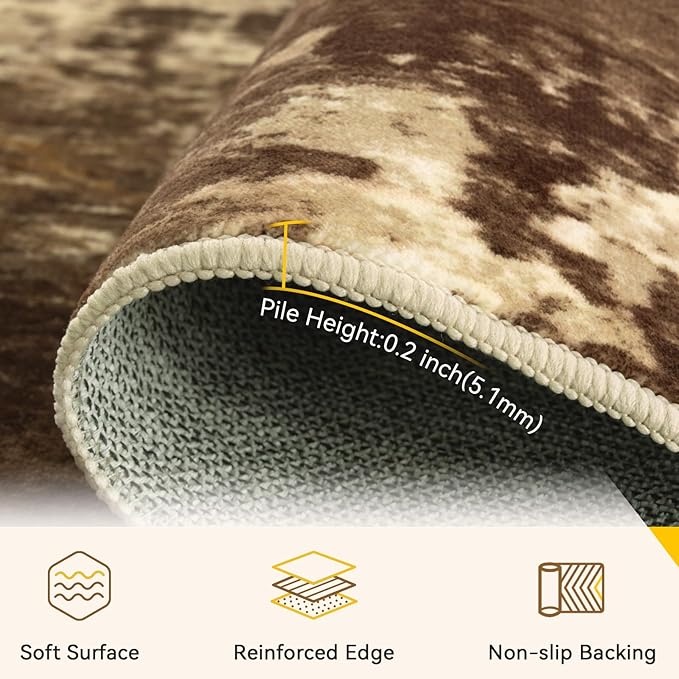 RELEANY Washable Area Rugs 6'x9' Non-Slip Modern Abstract Soft for Living Room Entryway Bedroom Nursery, Print Pattern, Brown Tan Beige Coffee