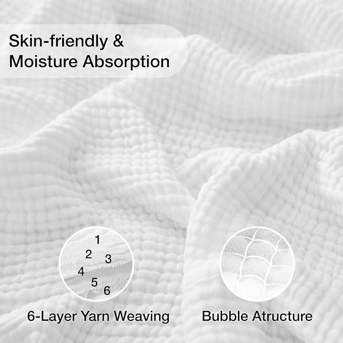 100% Cotton Muslin Blanket Twin 60" x 80", Breathable and Lightweight Cotton Twin Blankets for Couch, Soft Cooling Summer Gauze Blanket for Adults All Season, White