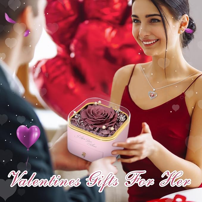 Beferr Mothers Day Forever Rose with Necklace for Mom Birthday Gifts Preserved Roses Eternal Flower for Delivery Fresh Flowers Gifts for Mother Wife Her Grandma Sister Daughter Girls Friends