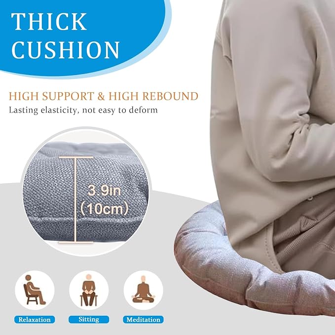 Large Linen Floor Cushions,Round Futon Pillows Japanese Style Tufted Floor Pillows Meditation Cushions for Seating On Pad for Yoga Sofa Balcony(Size:26x26inch,Color:Beige)
