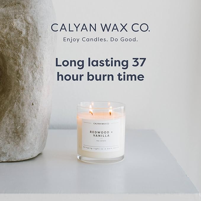 Calyan Wax Co. Vetiver & Tonka 2 Wick Scented Candle - 37 Hour Burn - Luxury Clean Soy Wax Candles - Long Lasting Large Glass Jar Candle for Home - 8.8oz