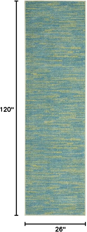 Nourison Home Nourison Essentials Blue Green 2'2" x 10' Area Rug - Easy Clean, Non Shedding, Bed Room, Living Room, Dining Room, Kitchen (10' Runner)