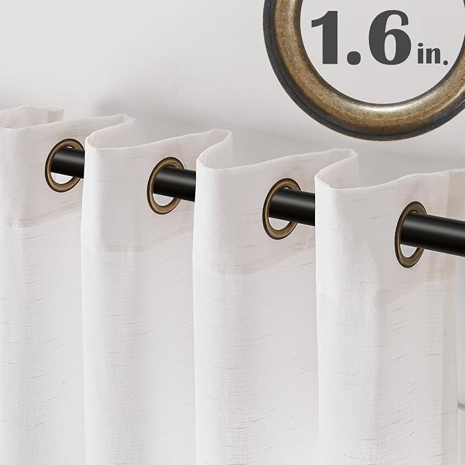 jinchan Short Linen Curtains Curtains 54 Inch Long for Bedroom Small Window Curtains for Kitchen Bathroom White Farmhouse Drapes Light Filtering Rustic Grommet Drapes 2 Panels Each 50 Inch Wide