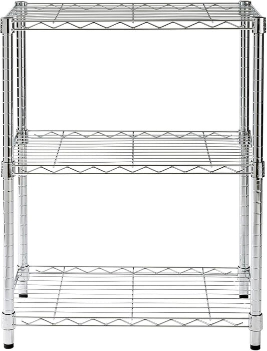 Honey-Can-Do 3-Tier Heavy-Duty Adjustable Shelves, Metal Storage Rack with 250-lb Shelf Capacity, Chrome, 14" W x 24" L x 30" H