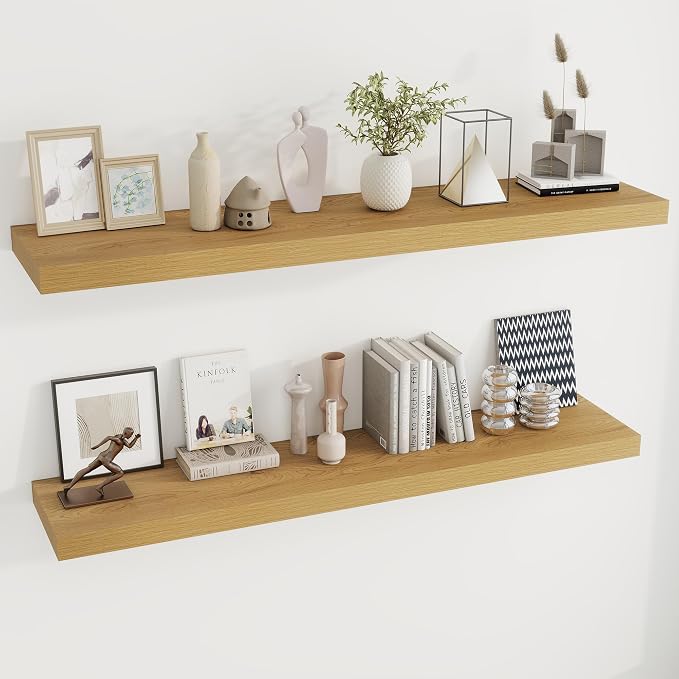 Dreamland 55Inch Oak Floating Shelves 9.8" Deep Wall Mounted Set of 2 | Wall shelves for bathroom, bedroom, Living Room, kitchen, deep wall mount wood storage display for home decor 55" x 9.8"