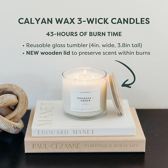 Calyan Wax Co. Mahogany & Cashmere 3 Wick Scented Candle - 43 Hour Burn - Luxury 3 Wick Soy Candles - Clean Soy Wax Candles - Long Lasting Large Glass Jar Candle for Home - 14.9oz