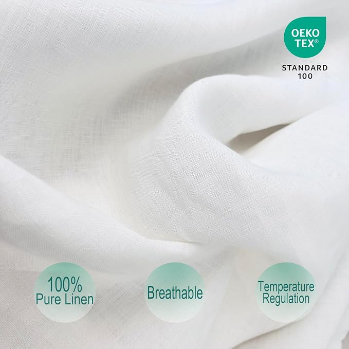 Ruffles Linen Pillowcase. Pure Flax Pillow Sham 100% French Linen Ruffled Pillow Cover, Standard, Queen, King Size 1 PCS (Twin, White)