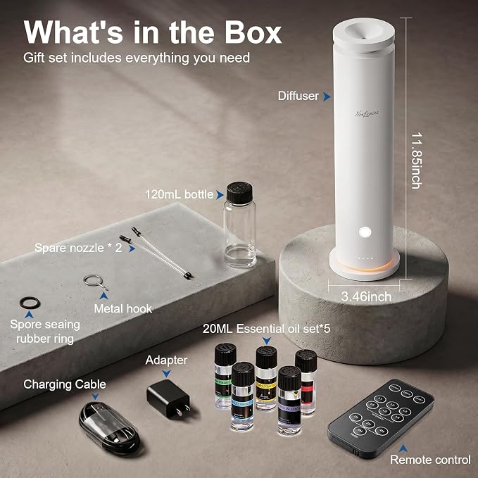 Waterless Diffuser Pro with 5 Scent Oils, Luxury Hotel-Class Essential Oil Diffuser Aromatherapy Machine with 1500 Sq Ft Cover, 6 Mist, 4.06Oz Diffusers for Home Large Room Hotel SPA - White