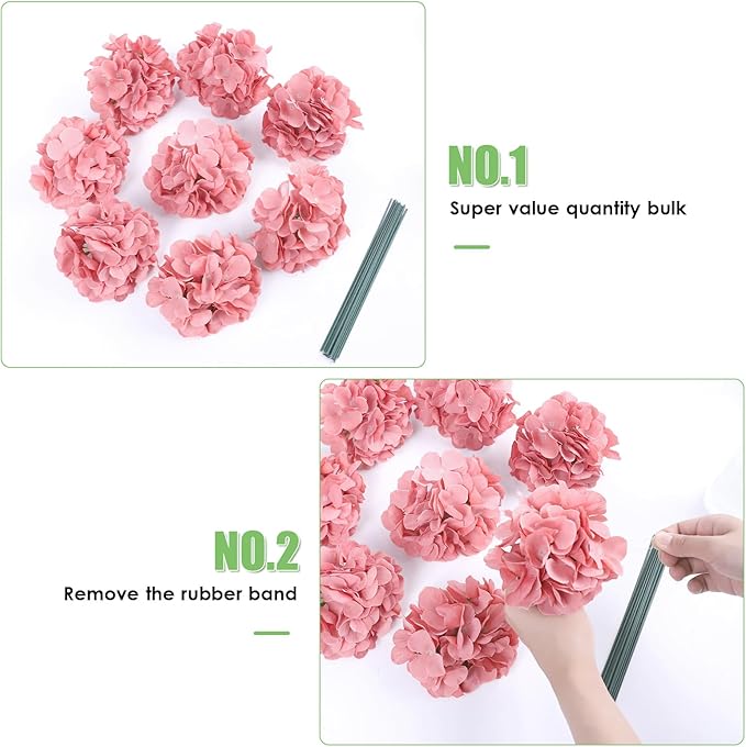 AVIVIHO 65pcs Fake Flowers Dusty Rose Hydrangea Artificial Flowers Bulk (Not Squished, No Steaming Need) Silk Flowers with Stems for Wedding Decor,Home,Baby Shower,Table Centerpieces Decoration