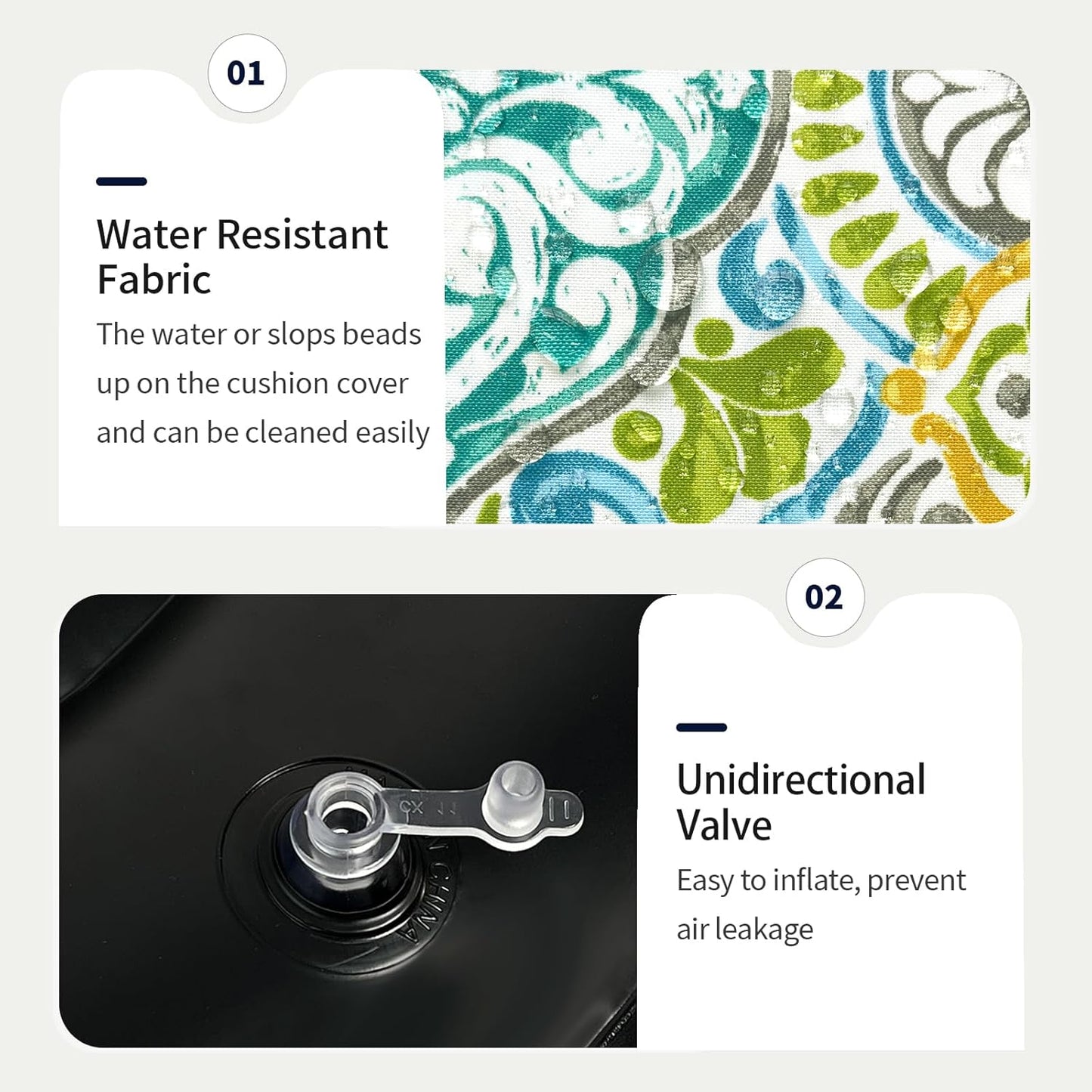 Inflatable Ottoman Stool D21 xH9 for Outdoor/Indoor Use, Water Repellent Patio Foot Rest Stool with Portable Handle,Round Pouf Ottoman Suitable for Garden,Deck and Camping - Damask Green